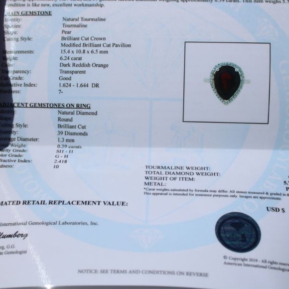 Certified Orange Tourmaline 6.24ct Diamond Ring - Picture 8 of 10